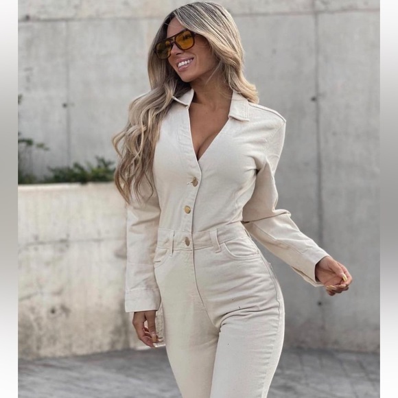 Zara Pants - Zara textured denim jumpsuit blogger favorite